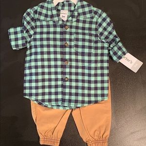 Carters - Mint green and Navy blue long sleeve button down with khaki pants 3mo